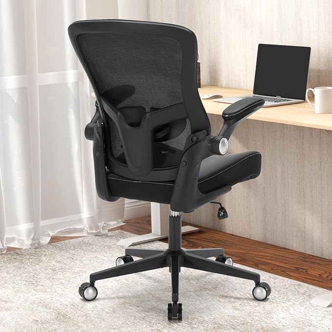 Heavy Duty Office Chair, 400lbs Ergonomic Desk Office Chair for Heavy People, Home Office Desk Chairs with Flip-Up Arms Computer Executive Task Chair with Adjustable Lumbar Support