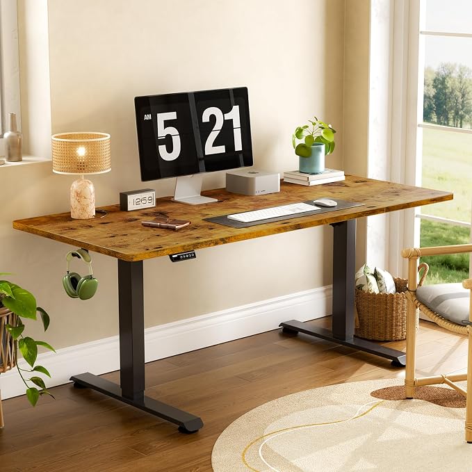 Veken 63" x 28" Super Large Standing Desk, Conference Room Tables, Height Adjustable Electric Computer Desk, Sit to Stand Up, Modern Workstation for Home Office, Writing, Gaming Study, Brown