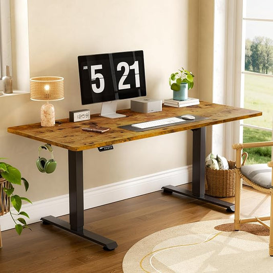 Veken 63" x 28" Super Large Standing Desk, Conference Room Tables, Height Adjustable Electric Computer Desk, Sit to Stand Up, Modern Workstation for Home Office, Writing, Gaming Study, Brown