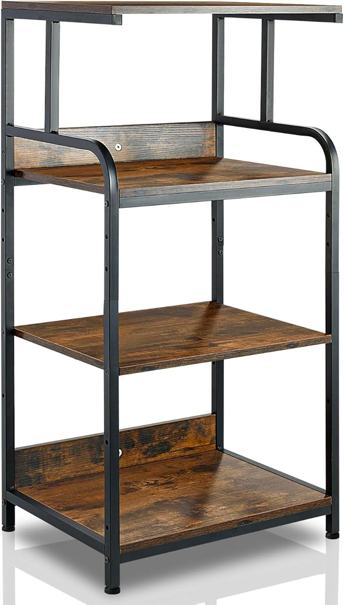 4-Tier Printer Stand with Adjustable Shelves and Wheels, Tall Printer Table with Storage for Home Office, Rolling Printer Cart for Small Spaces, Rustic Brown