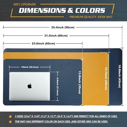 K KNODEL Large Office Leather Desk Mat, Mouse and Keyboard Pad, Computer and Laptop Mat, Desktop Protector and Cover, Writing Pad and Blotter (31.5"x15.7", Dark Blue)