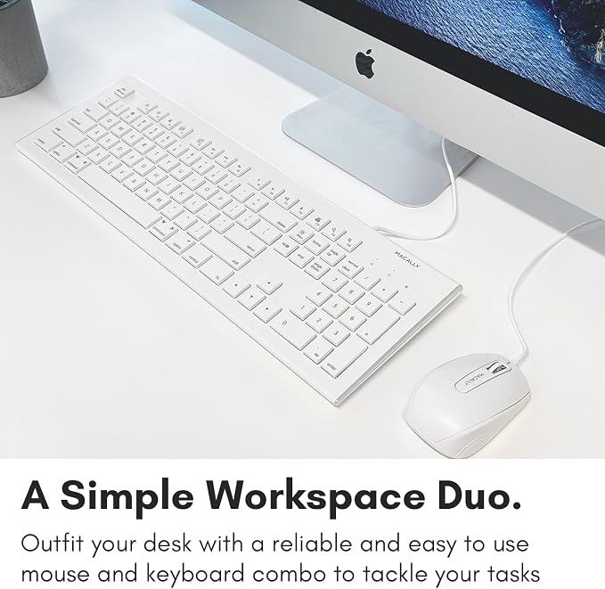 Macally 104 Key USB Wired Keyboard and Mouse Combo with Apple Shortcut Keys for Mac,iMac,MacBook,and Windows PC (MKEYECOMBO),White,(Pack of 10)