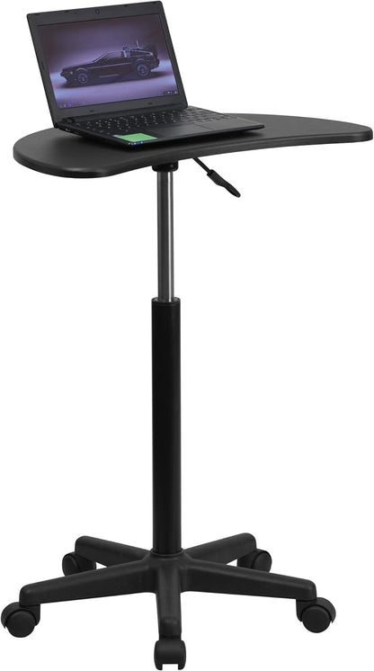Flash Furniture Eve Sit to Stand Mobile Laptop Desk/Speaker's Lectern with Wheels, Modern Height-Adjustable Portable Standing Computer Desk, Black