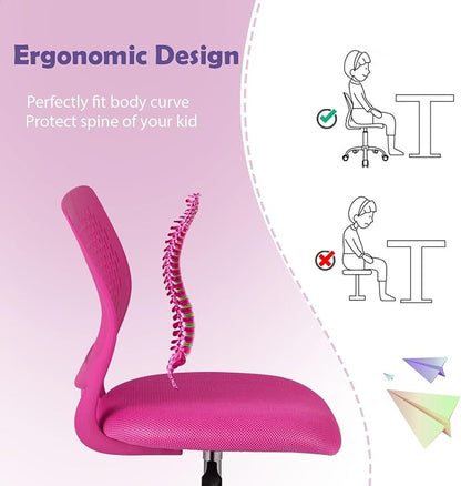 POWERSTONE Small Home Office Desk Chair, Swivel Rolling Study Computer Chair, Adjustable Height Task Chair with Armless Mid Back, Upholstered Mesh Seat, Rose