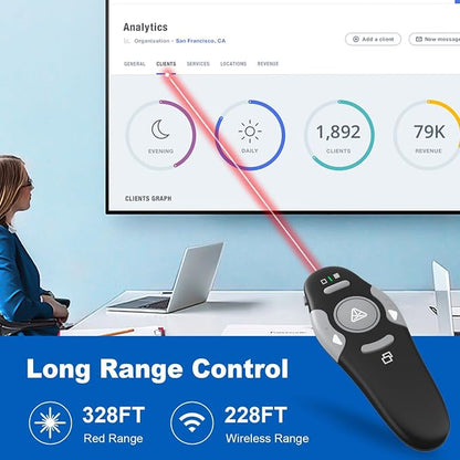 QUI Presentation Clicker Wireless Presenter Remote Clicker for PowerPoint Presentation Remote, PowerPoint Slide Advancer for Mac/Windows/Google Slide/Keynote, Black, A-C