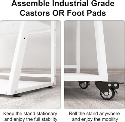 Natwind 23.6"x19.7" Large Printer Stand,3 Tier Printer Table with Charging Station, Rolling Cart with Adjustable Storage Shelf for Home Office Organization, Stand for Heat Press,3D Printer (White)