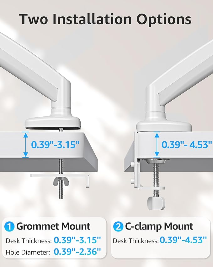 MOUNTUP Single Monitor Desk Mount Holds Screen up to 32 inch, Height Adjustable Monitor Arm, Full Motion Computer Monitors Stand with Clamp/Grommet Base, VESA Mounts Fit 4.4-17.6lbs Computer, White
