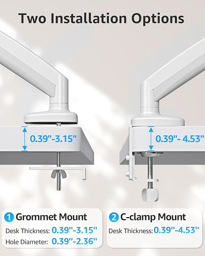 MOUNTUP Single Monitor Desk Mount Holds Screen up to 32 inch, Height Adjustable Monitor Arm, Full Motion Computer Monitors Stand with Clamp/Grommet Base, VESA Mounts Fit 4.4-17.6lbs Computer, White