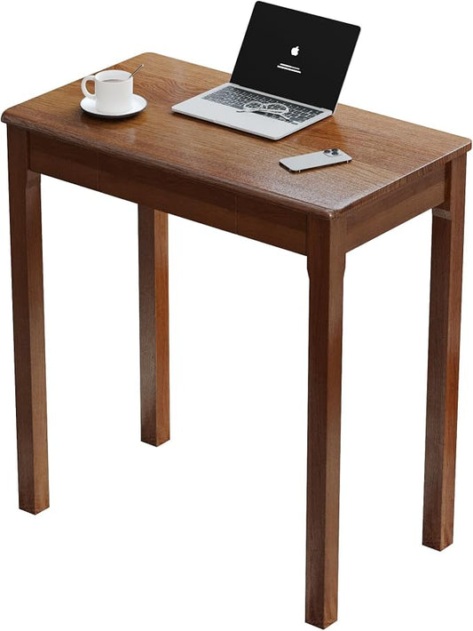 Solid Wood Desk with Drawers - 28 x 16 Inch Simple Narrow Desks, Rubber Wood Study Table, Small Writing Desk for Small Spaces|Bedroom - Natural Boho Desks