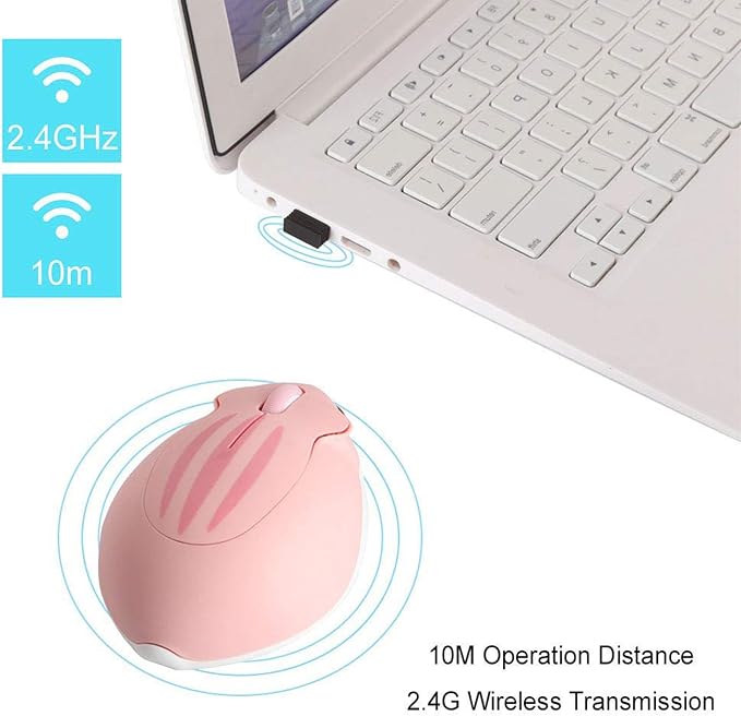 CHUYI Cute Animal Hamster Shape Wireless Silent Mouse Cartoon Mini Portable Travel Mute 1200DPI Novelty Optical Unique Small Cordless Quiet Mice for Computer Laptop PC for Kids Gift (1 Pack-Pink)