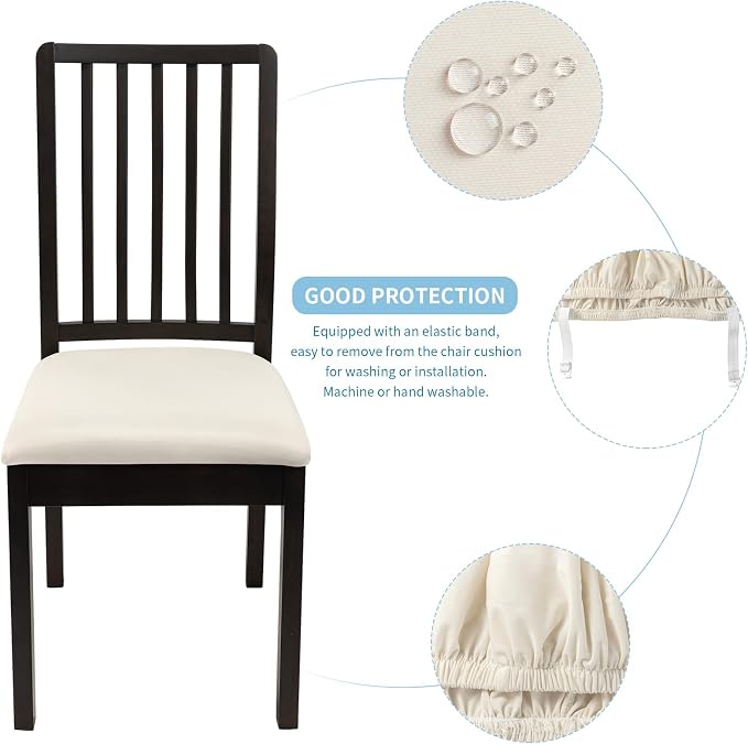 SearchI Cool Fabric Seat Covers for Dining Chairs, 4 Pack Water Repellent Dining Room Chair Seat Covers, Kitchen Chair Seat Covers Protectors(Beige)