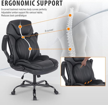 Ergonomic Office Desk Chair with Back Support Flip-up Arms, Comfy Executive Office Chair, Black