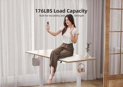 YDN Electric Standing Desk Adjustable Height, 63 x 24 Inches Stand up Desk with Cable Management, Home Office Desks with Splice Board & White Frame, Nature Top