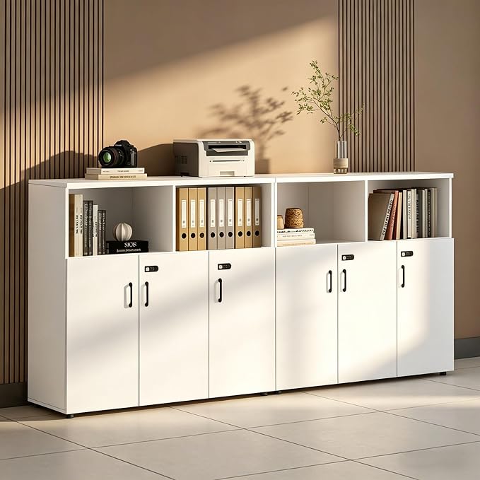File Cabinet with Password Lock, Wood Lateral Filing Cabinet for Letter/A4 Files, 3 Drawer with Door, Printer Stand with Open Shelves for Home Office