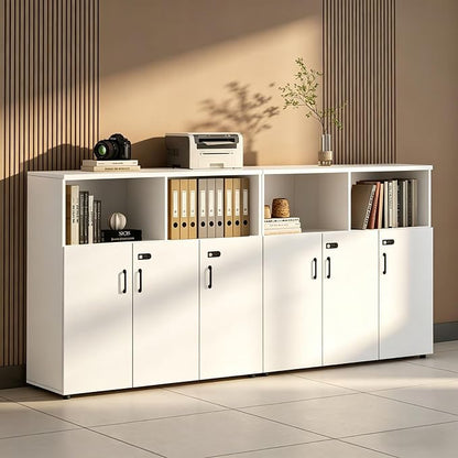 File Cabinet with Password Lock, Wood Lateral Filing Cabinet for Letter/A4 Files, 3 Drawer with Door, Printer Stand with Open Shelves for Home Office