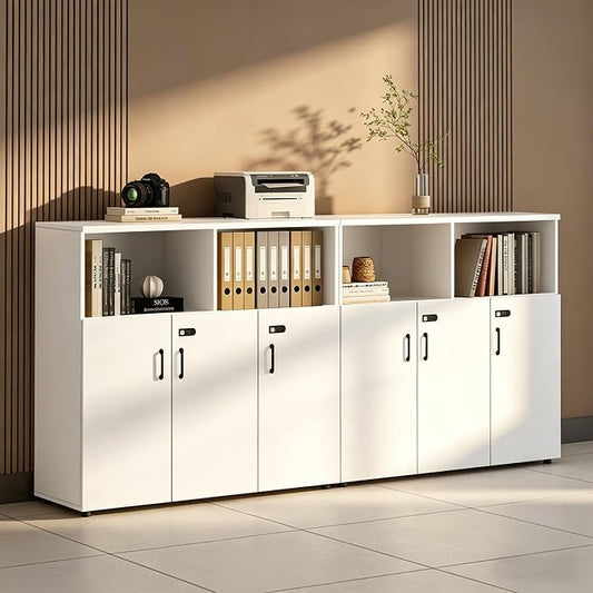 File Cabinet with Password Lock, Wood Lateral Filing Cabinet for Letter/A4 Files, 3 Drawer with Door, Printer Stand with Open Shelves for Home Office