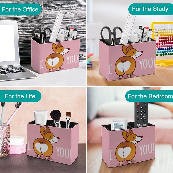 Niapessel Pencil Holder for Desk, Cute Corgi Dog Pen Holder Storage Desktop Pen Organizer Desk Pencil Organizer Makeup Brush Holder for Office School College Leather