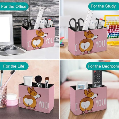 Niapessel Pencil Holder for Desk, Cute Corgi Dog Pen Holder Storage Desktop Pen Organizer Desk Pencil Organizer Makeup Brush Holder for Office School College Leather