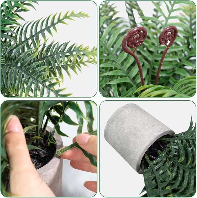 Artificial Boston Fern Potted Plants, 2 Pcs 15'' Fake Greenery Shrubs Plants in Pot for Home Office Living Room Desk Shelf Indoor