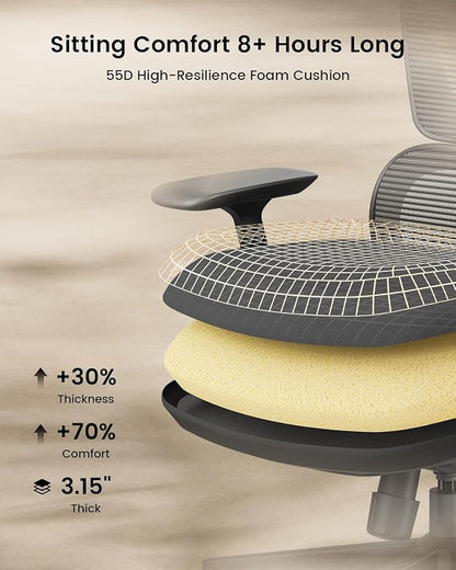 ProtoArc Ergonomic Office Chair – EC300 Adjustable Lumbar High Back Desk Chair, Sliding Seat, 3D Headrest, Wider Armrests, 4 Tilt Backrest Mesh Chairs for Home Office Long Hours Sitting - Black