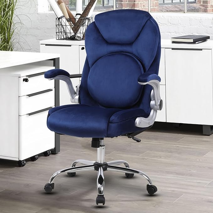 Executive Office Chair with Lumbar Support, Back Support Office Chairs with Wheels, 90-120°Rocking High Back Ergonomic Desk Chair with Flip-up Armrs, Home Computer Chair (Blue)