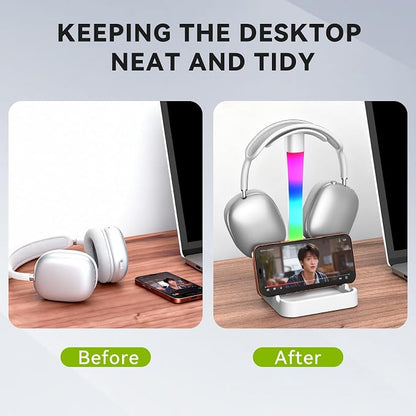Headphone Stand with Charger,Gaming Headset stand with RGB Light Mode,For Airpod Max Stand,Desk Lamp,Phone Holder,Tablet Holder,desktop organizer,Gifts for Gamers & Music Lover (White)