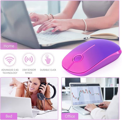 Unipows Wireless Mouse - 2.4G Slim Portable Computer Mouse with Nano Receiver, Less Noise Mobile Optical Mice for Notebook, PC, Laptop, Computer, Mac (Gradient Purple)