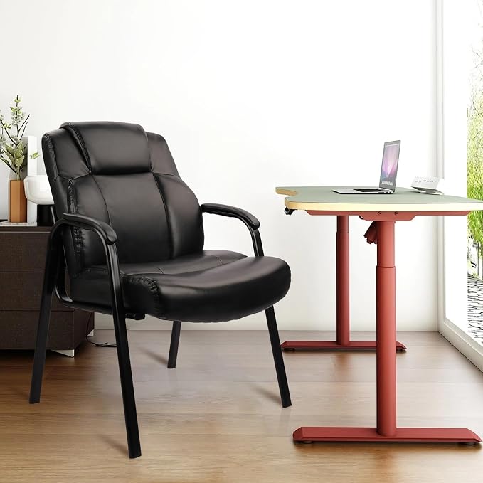 CLATINA Big Tall 500 LBS Wide Guest Chair Heavy Duty, Leather Side Reception Chairs with Padded Armrest No Wheels, Executive Office Desk Chair for Meeting Conference Waiting Room Home, Black 6 Pack