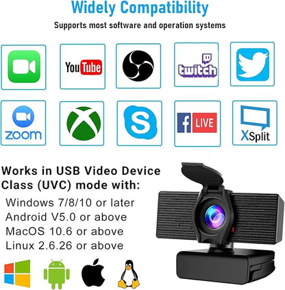 LITEPRO Webcam with Microphone & Privacy Cover, 1080P HD Web Computer Camera, USB Plug and Play Laptop PC Desktop Camera, Works with Zoom, Skype, Teams, Video Conferencing/Recording/Streaming