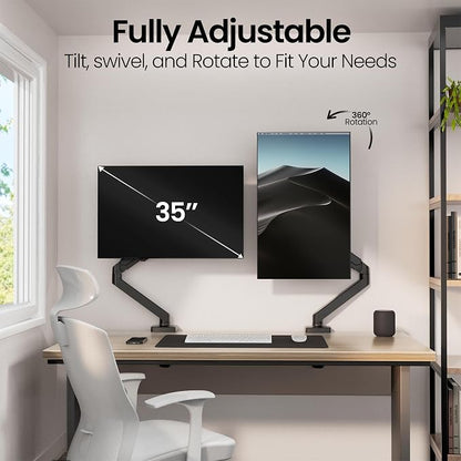 EVEO Premium Single Monitor Arm 14"–34", Adjustable Gas Spring Monitor Mount, Single Arm Desk Mount for 34 Inch Computer Screens, VESA Compatible Stand with Clamp and Grommet Base – Black