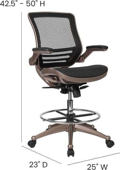 Flash Furniture Waylon Mid-Back Swivel Office Chair with Adjustable Foot Ring and Seat Height, Ergonomic Mesh Chair with Armrests, Black/Gold
