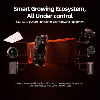 Spider Farmer GGS AC10 Power Strip Kits, 10 AC APP-Based Controls Outlets, 3 in 1 Soil Sensor, Temp Humid Light Sensor, for Indoor Grow Tent Plants Room