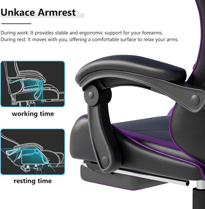 OS MOTOR Gaming Chair with Headrest and Lumbar Support, Ergonomic High Back Office Chair, Racing Style Executive Computer Desk Chair, Leather Adjustable Swivel Task Chair for Home Office (Purple)