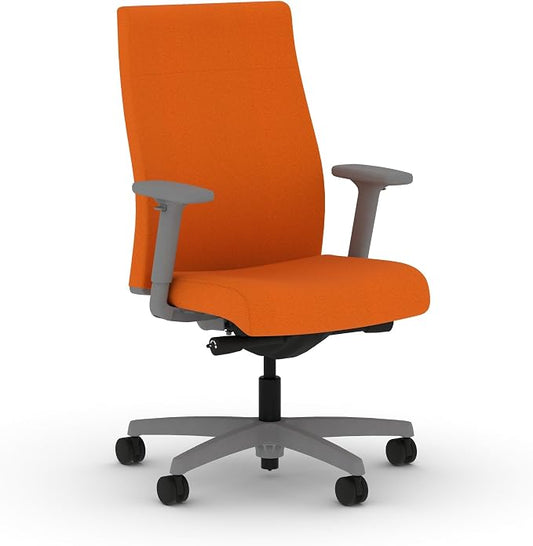 HON Ignition 2.0 Ergonomic Office Chair with Adjustable Arms, Advanced Synchro‑Tilt Recline, Upholstered Desk and Computer Chair for Home Office or Workstation, Titanium Frame, Apricot