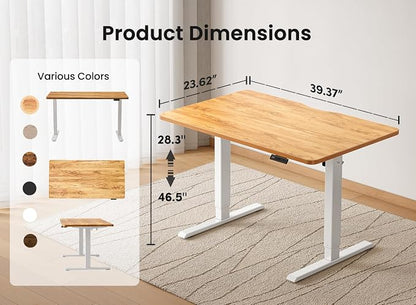 BANTI 40 × 24 Inches Standing Desk, Ergonomic, Electric Height Adjustable, Sit and Stand Up, Computer Office Desk with Splice Board, White Frame/Light Rustic Top