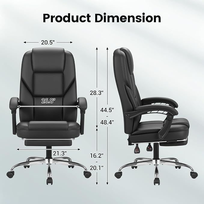 Furmax Massage Office Chair with Foot Rest Executive Big and Tall Office Chair Ergonomic Home Office Desk Chairs, Reclining High Back Leather Chair with Lumbar Support, 400LBS (Black)