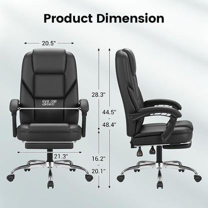 Furmax Massage Office Chair with Foot Rest Executive Big and Tall Office Chair Ergonomic Home Office Desk Chairs, Reclining High Back Leather Chair with Lumbar Support, 400LBS (Black)