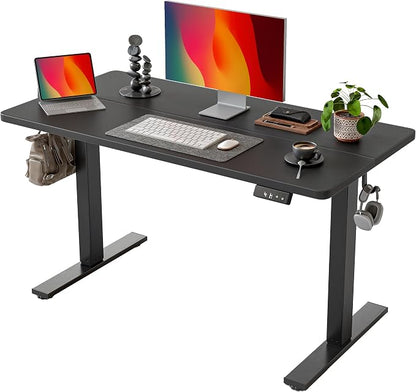 TIQLAB Standing Desk 47 x 24 inch, Electric Height Adjustable Desk with Splice Board, Stand Up Desk, Sit Stand Computer Desk for Home Office, Black Frame/Black Top