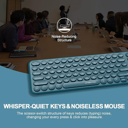 Wireless Keyboard and Mouse Combo,XTREMTEC 2.4GHz Quiet Slim Cute Round Keycap Compact Size Blue Kawaii Cordless Retro Keyboard Mouse Set Home Office Accessories for Mac/Windows (Blue)