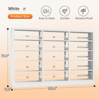 5-Tier Bookcase with Adjustable Storage Shelves, Metal Bookshelf with Book Stopper, Bookcase Shelf for Library, Office, Living Room (White(1 Column,3 Combination Bookshelves))