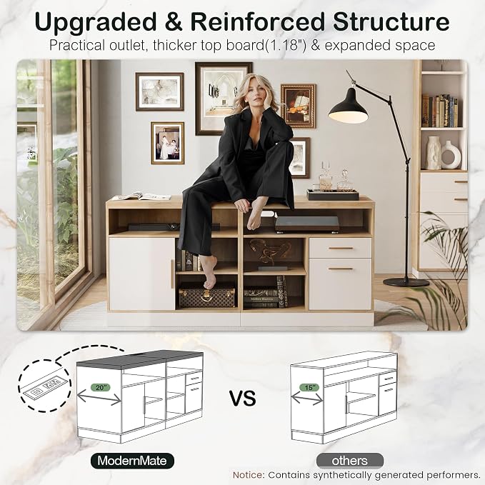 ModernMate 63" Wood Lateral File Cabinet with Lock, Filing Cabinet for Home Office with Adjustable Storage Shelves, Wide Office Credenza, Fits Letter/A4 Size, Light Walnut