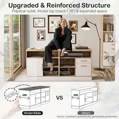 ModernMate 63" Wood Lateral File Cabinet with Lock, Filing Cabinet for Home Office with Adjustable Storage Shelves, Wide Office Credenza, Fits Letter/A4 Size, Light Walnut