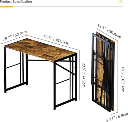 Lutown-Teen 40 inch Folding Computer Desk, Writing Gaming Computer Camping Desk, No Assembly Required Home Office Table, Rustic Brown