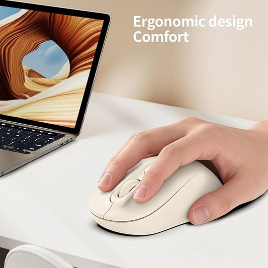 Wireless Mouse, 2026 New Model, Silent Click Ergonomic Design, Portable, 4 Buttons, Adjustable DPI (800/1200/1600), for Laptop/PC/Office (Beige)
