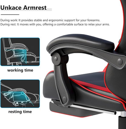 OS MOTOR Gaming Chair with Headrest and Lumbar Support, Ergonomic High Back Office Chair, Racing Style Executive Computer Desk Chair, Leather Adjustable Swivel Task Chair for Home Office (Red Black)