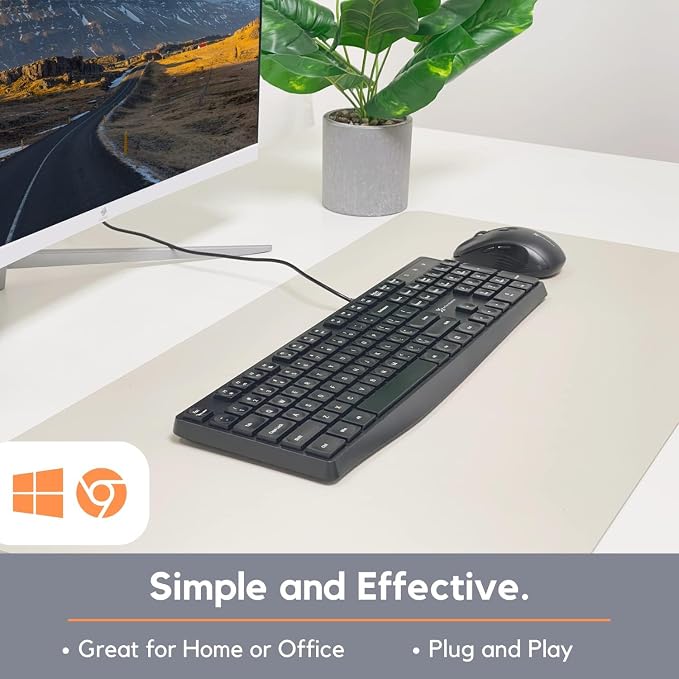 X9 Performance Wired Keyboard - Ultra Slim Full Size Ergonomic Computer Keyboard - Basic USB Keyboard for PC Desktop, Laptop with 5ft Corded Wire, 104 Quiet Keys, 14 Shortcuts, and Kickstand