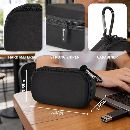 Comecase 12 Slots USB Flash Drive Case, Hard Shell Organizer for Thumb Drives & Jump Drives with Carabiner, Portable USB Case with Removable Pre-cut Sponge & SD Card Mesh Pocket (Jet Black, Small)