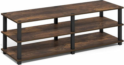 Furinno Turn-S-Tube Toolless Assembly 3-Tier TV Stand, Entertainment Center for TV up to 55 Inch, Wide Printer Stand with Storage Shelf, for Living Room, Bedroom, Amber Pine