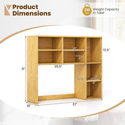 LDAILY Desktop Bookshelf, 37’’ Wood Desk Shelf with 7 Cubes & 3 Adjustable Shelves, 3-Tier Desk Display Rack, Desk Hutch for Dorm College Office Computer Monitor Up to 27’’ (Burlywood, 7 Shelves)