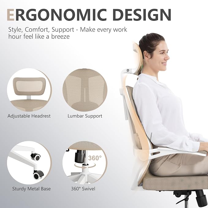 balmstar Ergonomic Office Chair Desk Chair - Mesh Computer Chair with 360° Swivel Wheels, Adjustable 90-130° Recline & Lumbar Support for Home Office, Supports up to 350lbs
